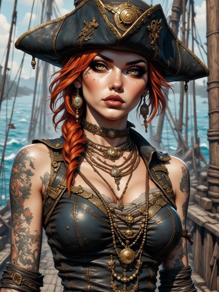 Pirate Captain with Copper Eyes and Gold Tattoos