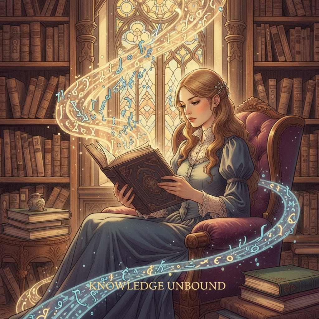 Enchanting Librarian Reading in Old Library