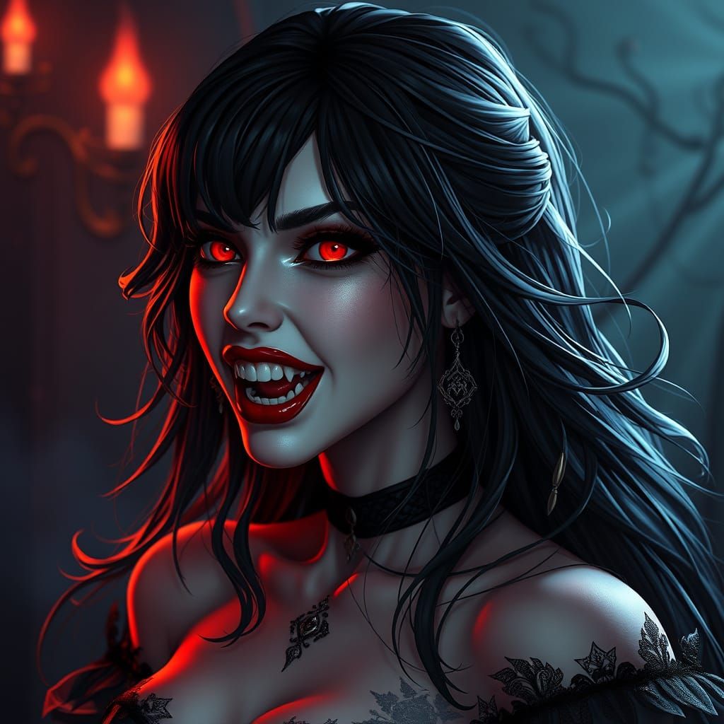 Gothic Vampire Goddess in Dark, Cinematic Splendor