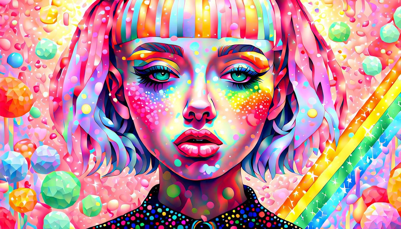 Rainbow Pastel Goth Art in Pointillism and Cubism