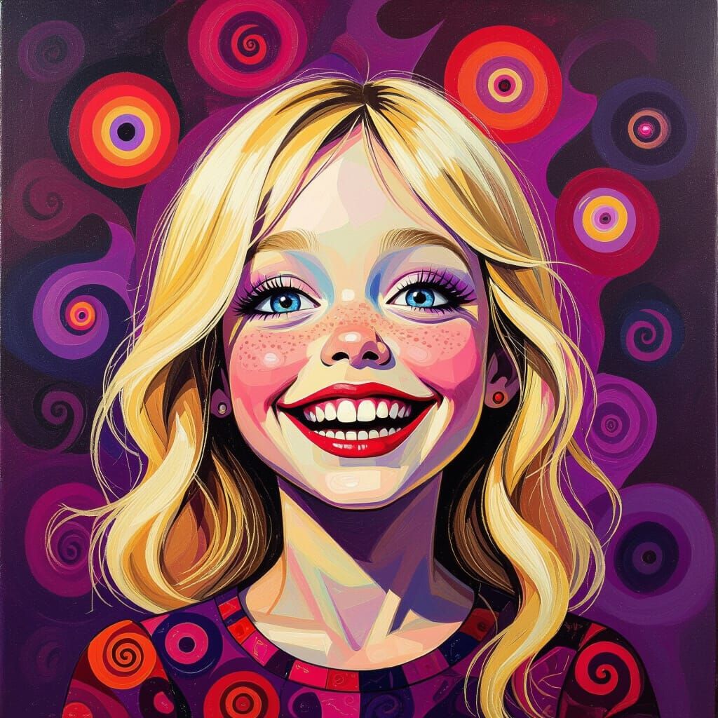 Psychedelic Surrealism Portrait of a Grinning Girl