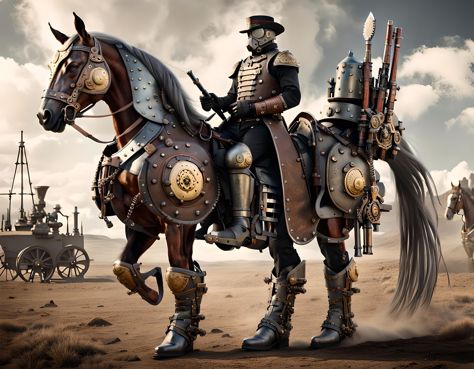 Steampunk Warhorse with Armored Rider