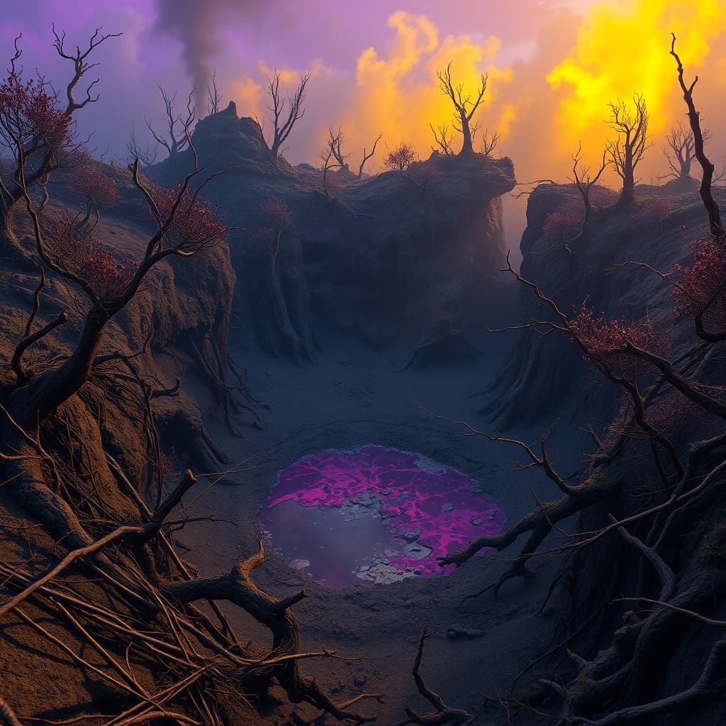 Desolate Crater Landscape in Dark Fantasy Style