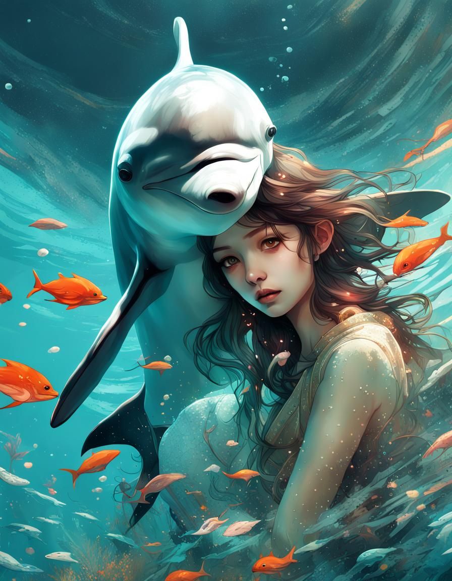 Detailed Dolphin with Opulent Eyes in Digital Art