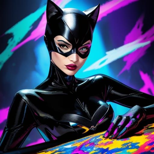 Catwoman Steals Diamonds in Fauvist Abstract Expressionism