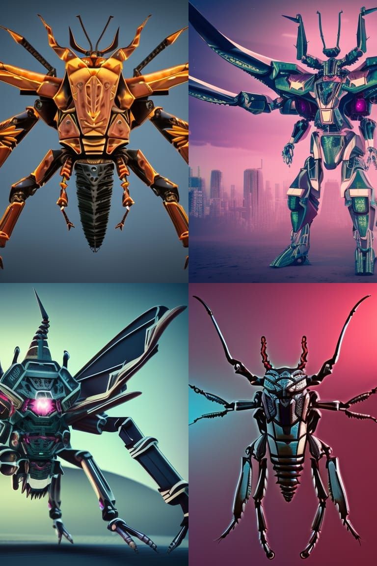 Biomechanical Beetle Warrior Mecha in Synthwave Style