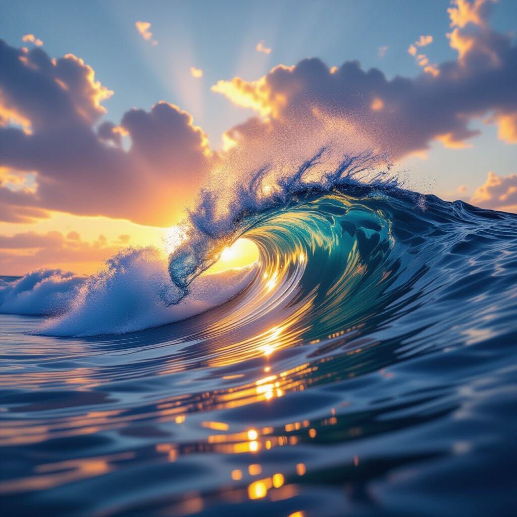 Majestic Ocean Wave Sunrise Splash Art