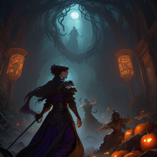 Haunted Pumpkin Patch: Dark Fantasy Art Nouveau