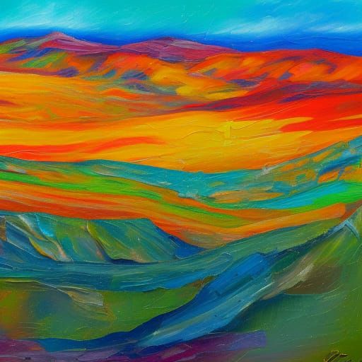 New Mexico Landscape in Impasto Oil Painting Style
