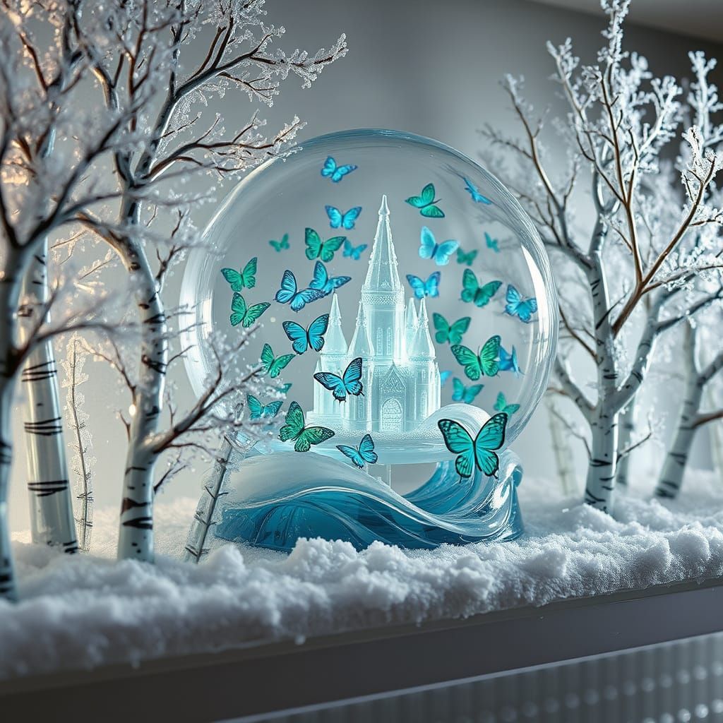 Glass Waves Enchant a Whimsical Castle Scene with Iridescent...