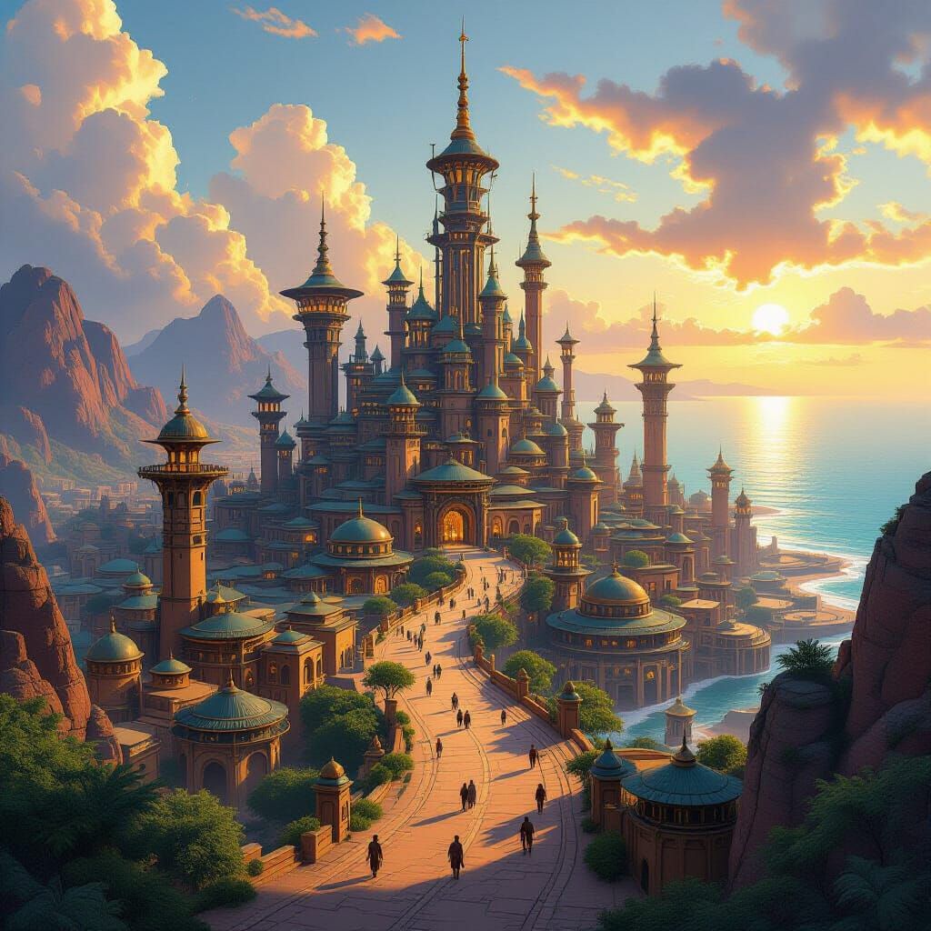 African Themed Fantasy City at Sunset