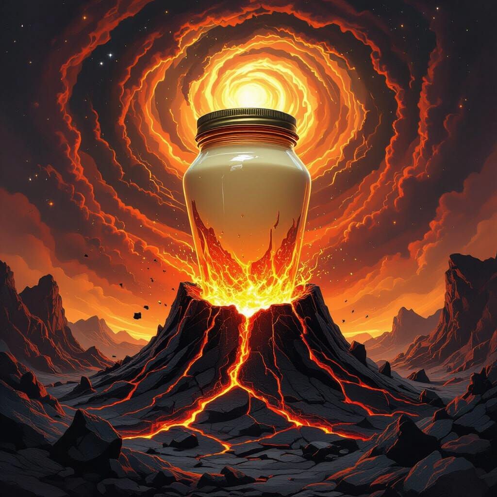 Fiery Mayonnaise Jar Ascends from Volcanic Crater