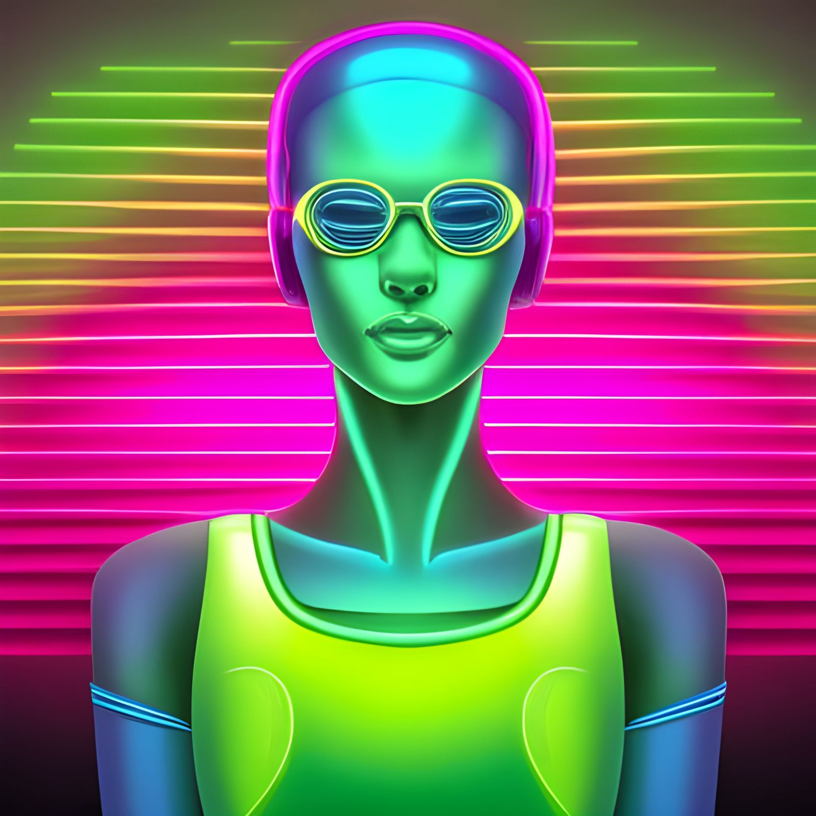 Synthwave Robot Woman in Neon Retro Style