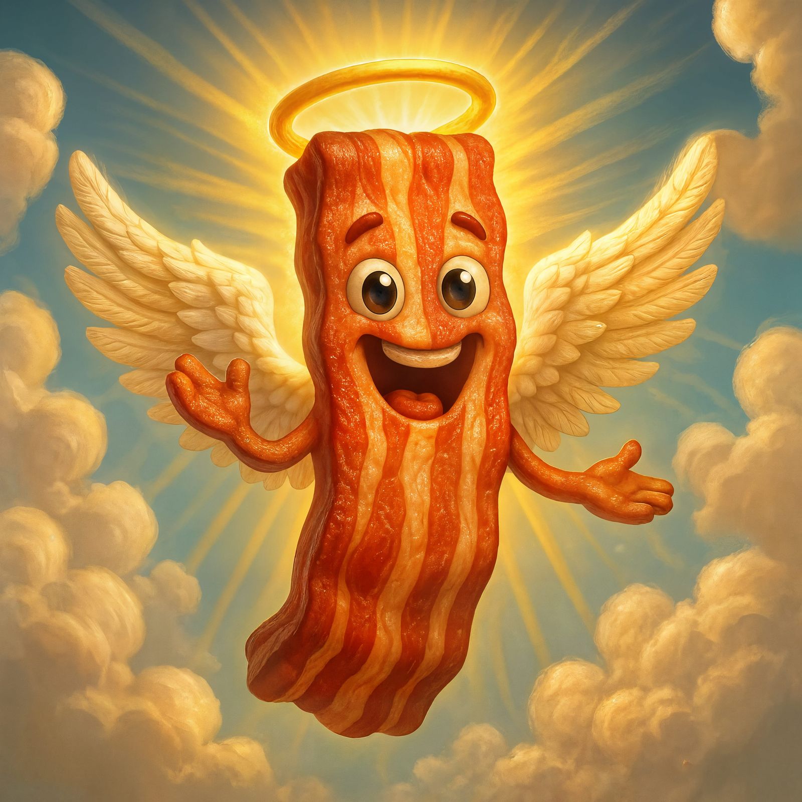 Radiant Bacon Angel in Cartoon CGI Style