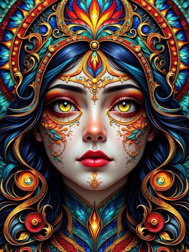 Goddess Mosaic Stained Glass Art Portrait