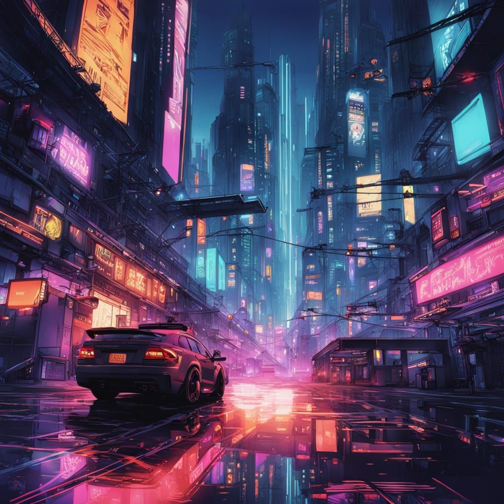 Futuristic Metropolis in Vibrant Anime Style