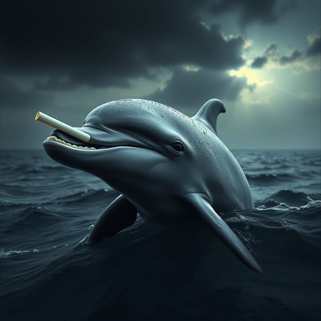 Distressed Dolphin with Straw: Plastic Pollution Impact