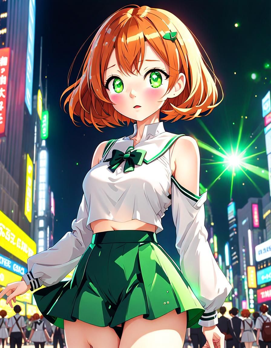Anime Schoolgirl with Ginger Hair and Green Eyes