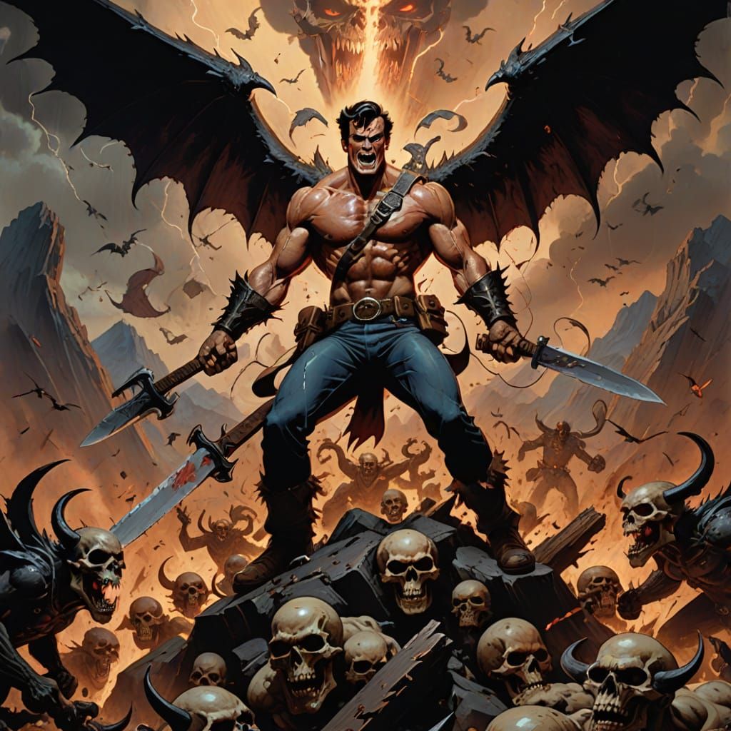 Ash Williams Battles Evil on a Mountain of Skulls