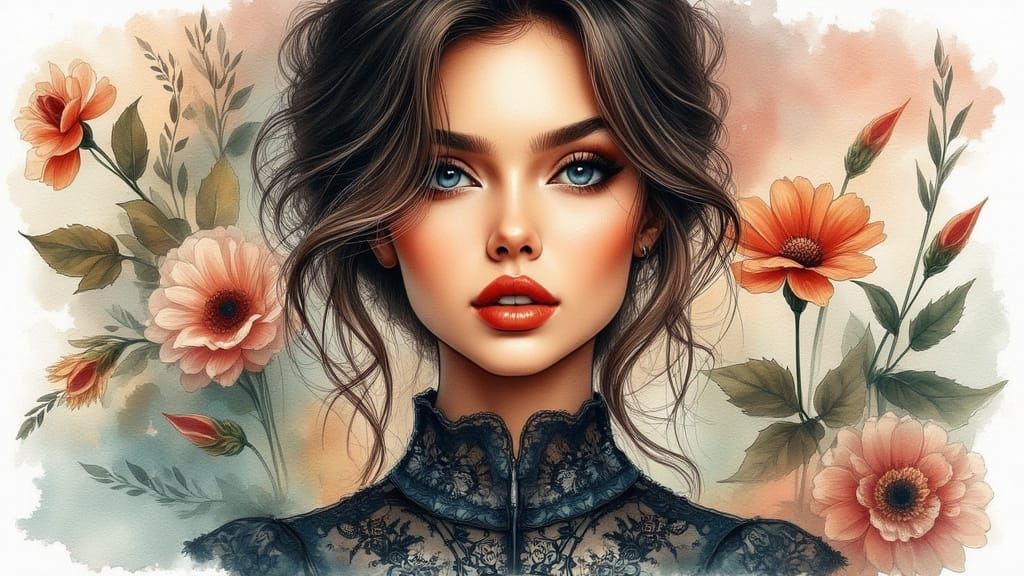 <lora:WatercolorSketchFx:1.0> Close-up portrait of a young w...