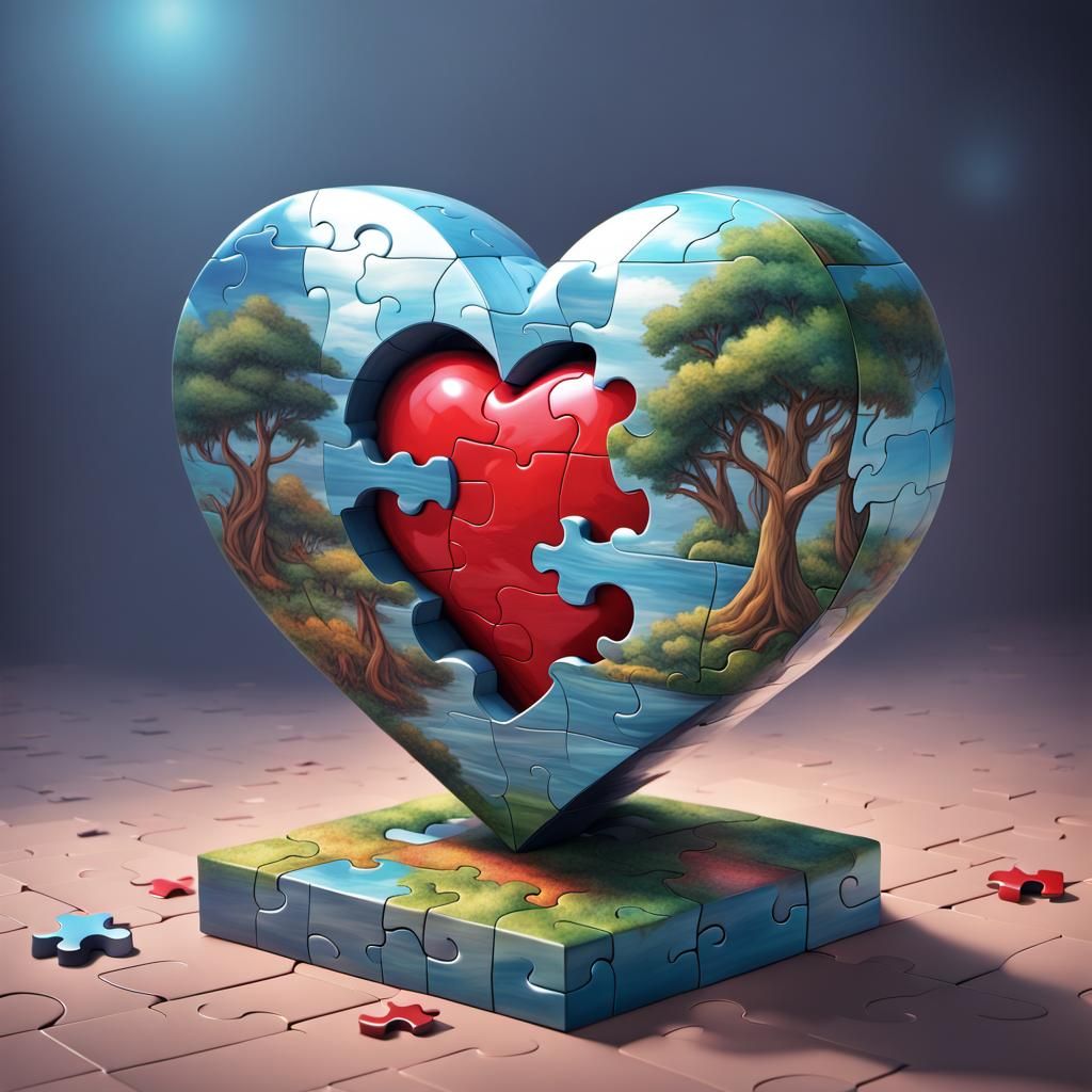Surreal 3D Heart Puzzle Game