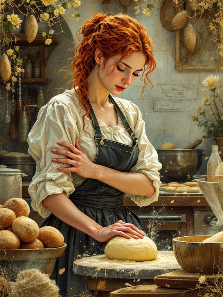 Redhead Baker in Art Nouveau Style