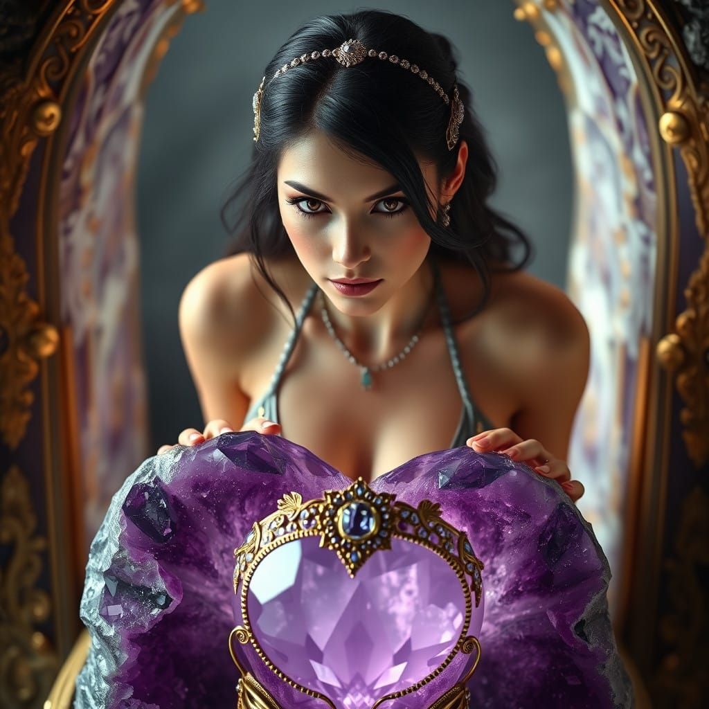 Ethereal Priestess in Amethyst Crystal Altar, Inspired by Ar...