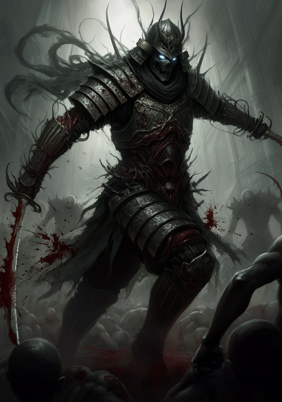 Cyberpunk Samurai Battles Demonic Hordes in a Gothic Nightma...