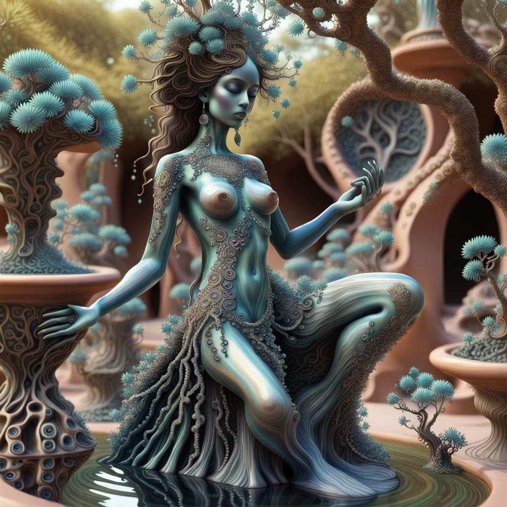 Intricate Bioluminescent Garden of Fractal Fan Flowers