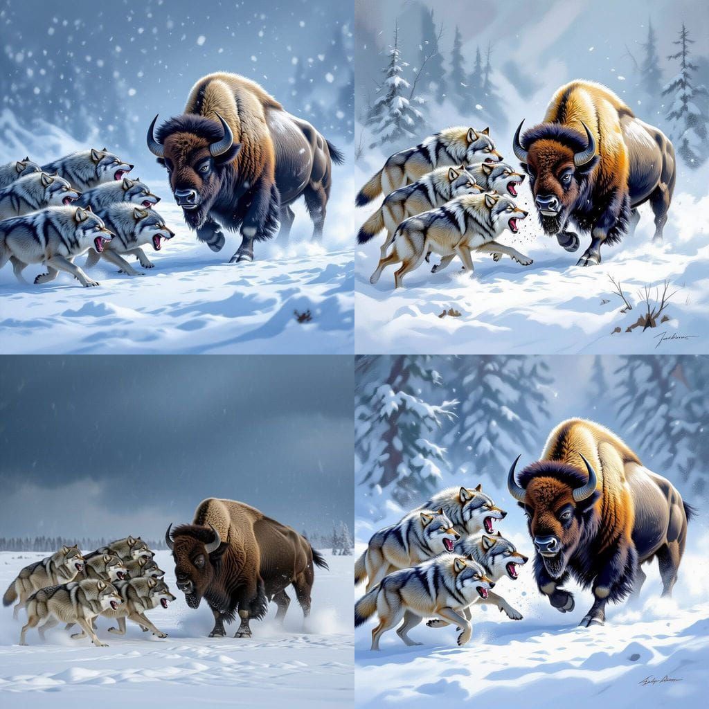 Wolves Ambush Bison in Dramatic Wildlife Scene