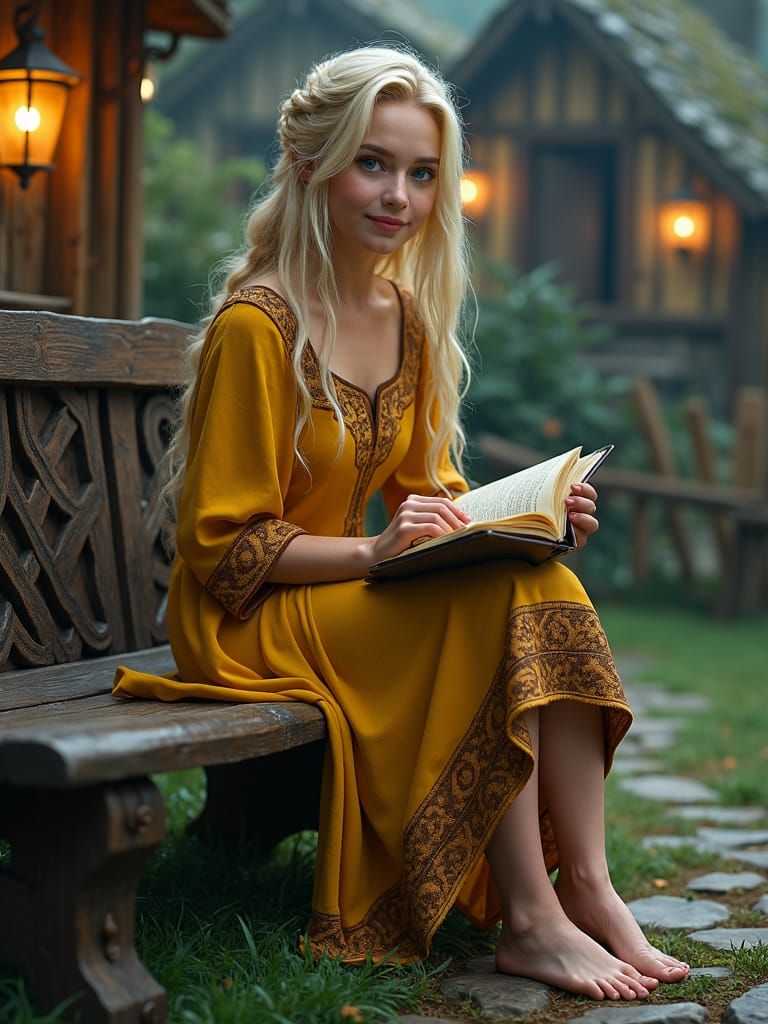 Norse Goddess Lofn in a Quaint Village Green