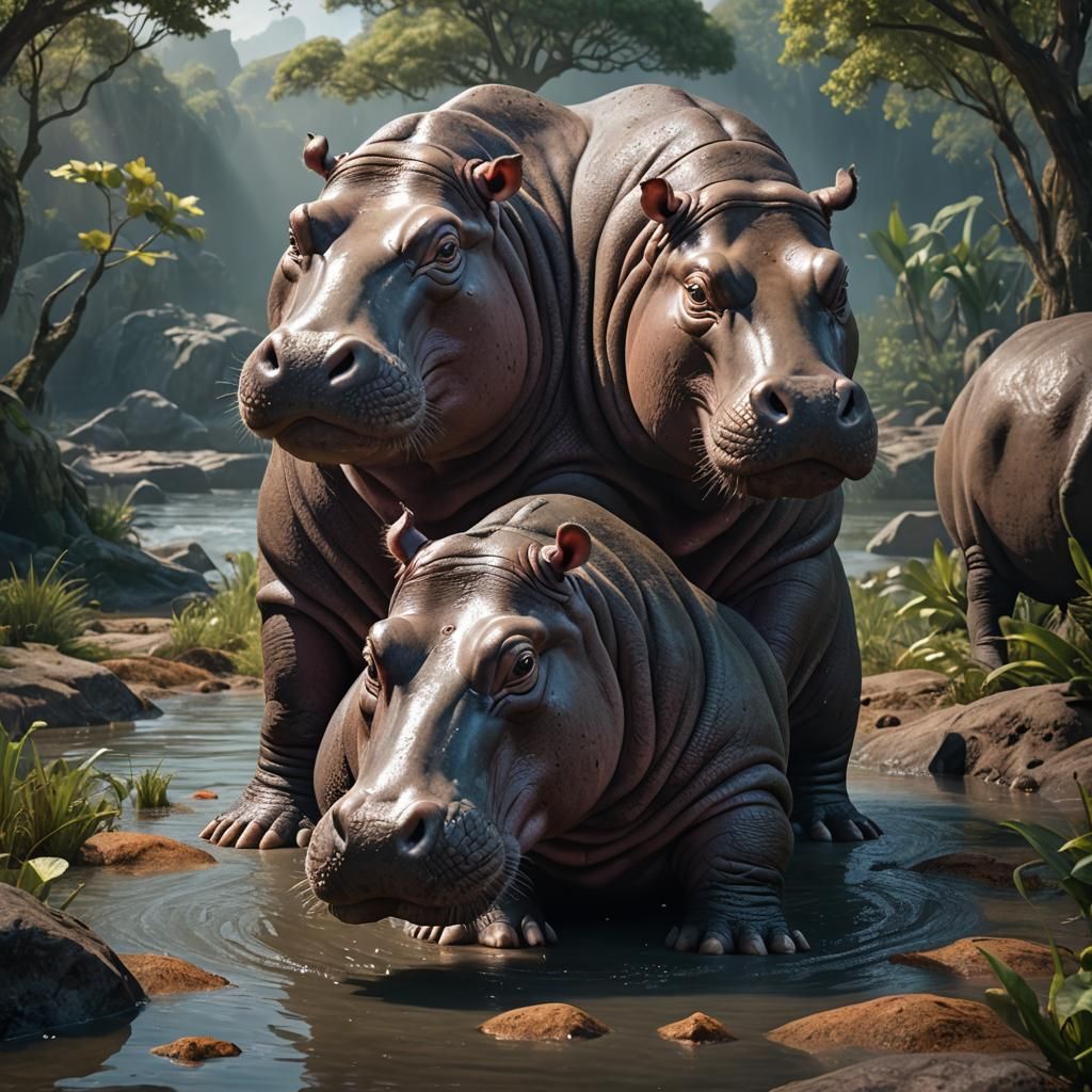 Two-Headed Hippo in Ultra Realistic 8k Resolution