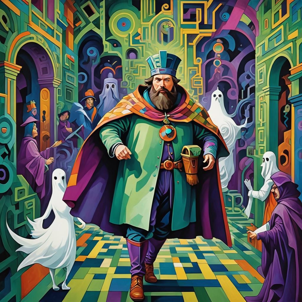 Henry VIII Video Game in Cubist Art Nouveau Style