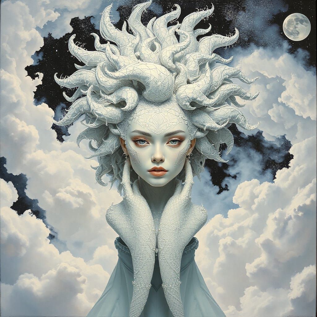Goddess with Cloud Hair in Hyperdetailed Style
