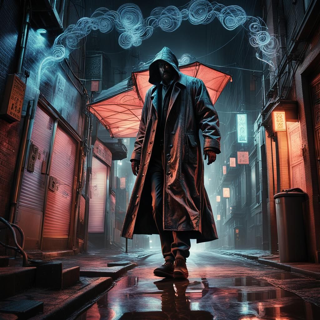 Mysterious Figure in Dimly Lit Alleyway: Cinematic Hyperreal...