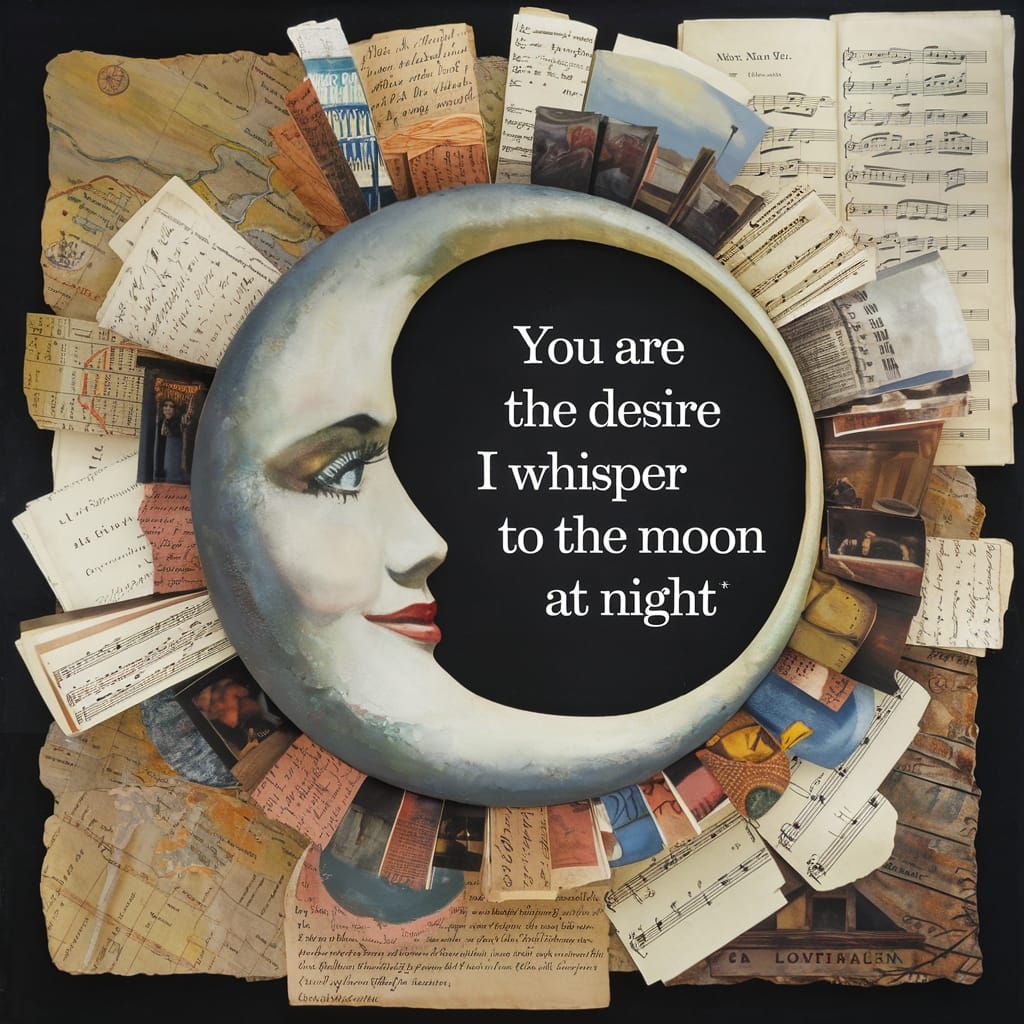 Surreal Collage Painting of Moonlit Desire