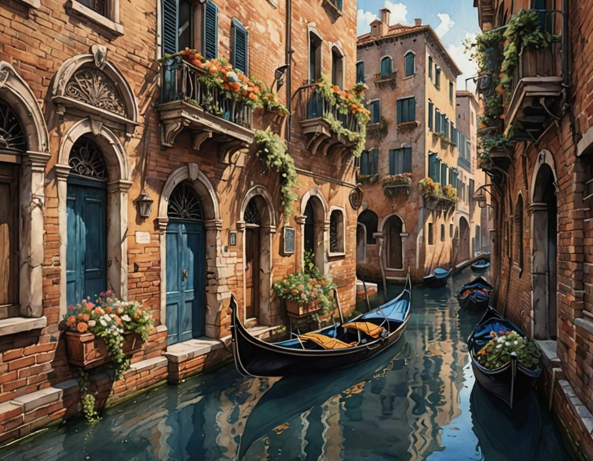 Venetian Canal Dreamscape in Watercolor
