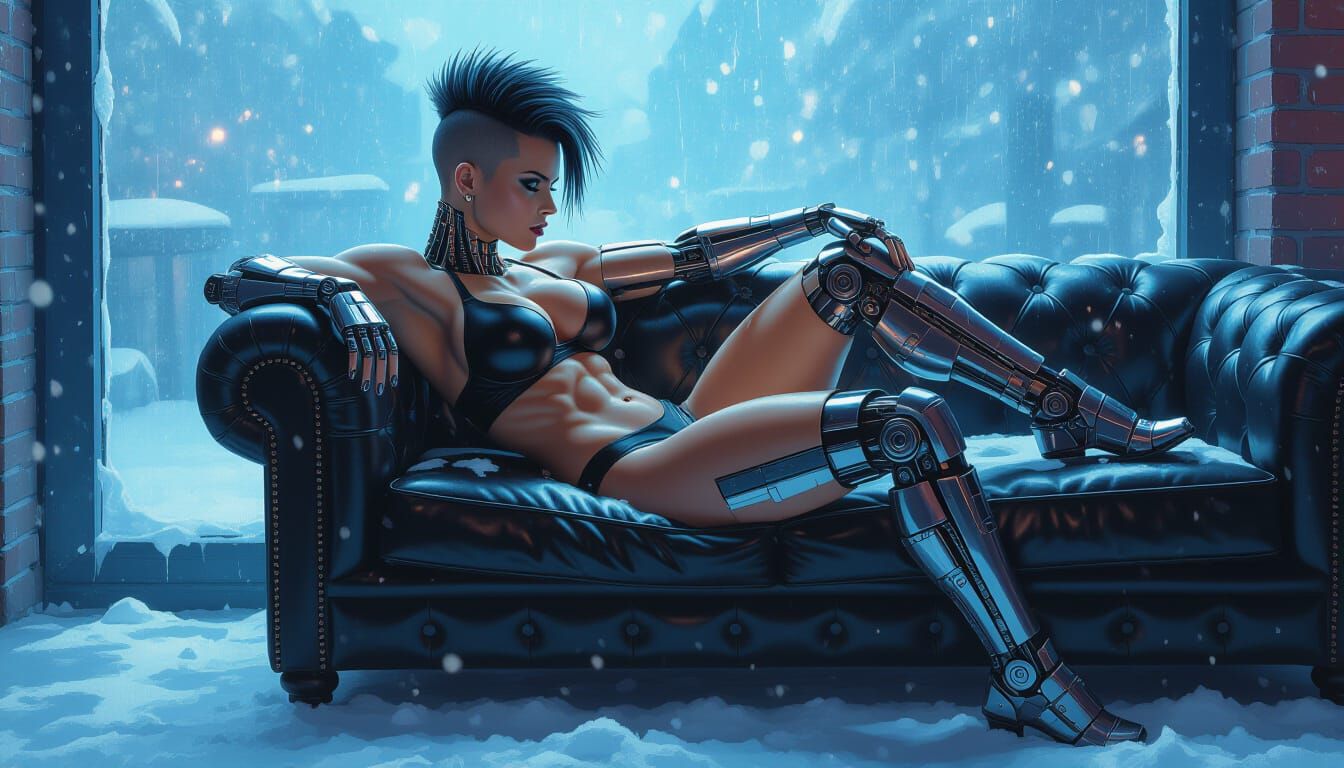 Cyberpunk Bodybuilder with Mechanical Limbs, Digital Art