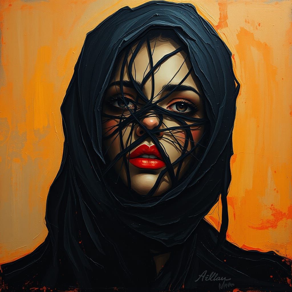 Woman in Neo-Impressionist Oil Painting with Expressionist F...