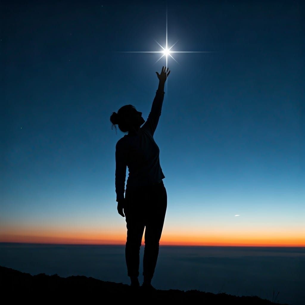 Silhouette Reaching for a Distant Star