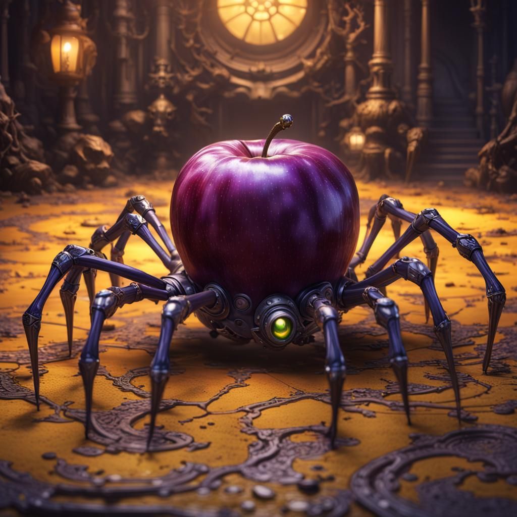 Evil Apple with Spider Legs, Dark Fantasy Art