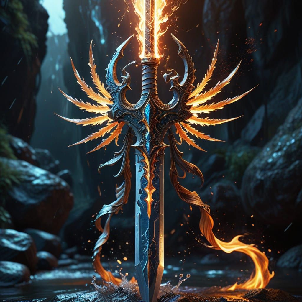 Ethereal Sword of the Elements in Vibrant Hyperrealism