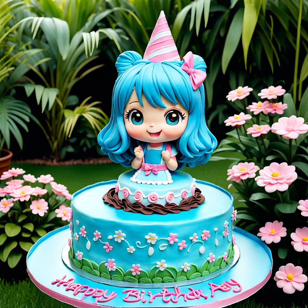 Detailed Birthday Cake with Chibi Doll Topper