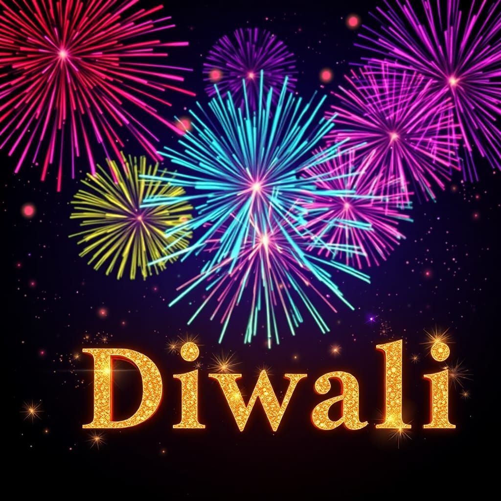 Happy Diwali Fireworks in a Dreamlike Sky