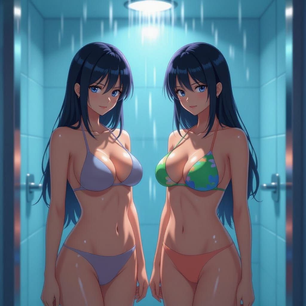 Nami and Nico Robin in Swimsuits Showering