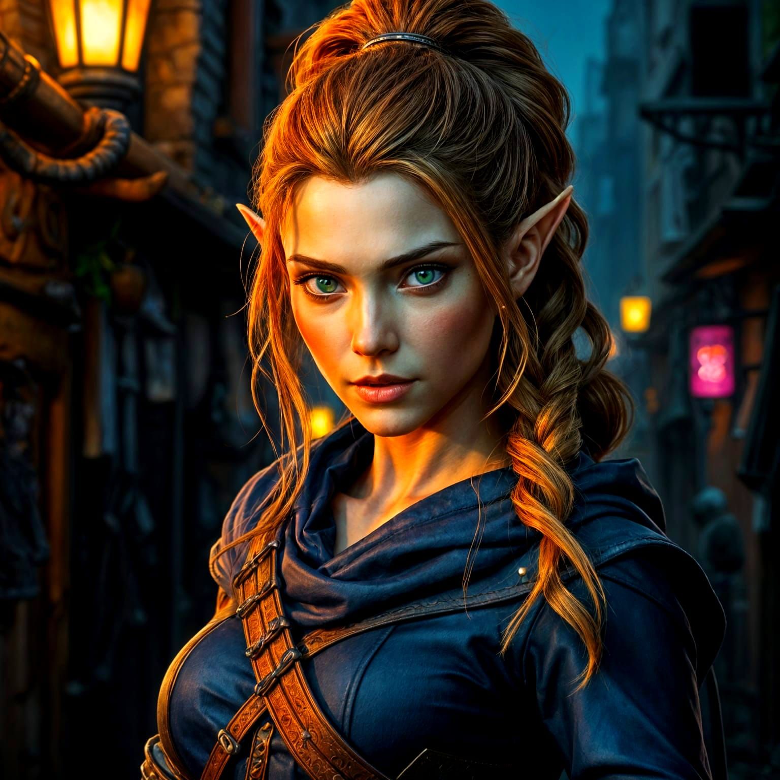 Ethereal City Elf Rogue in Dark Fantasy Style