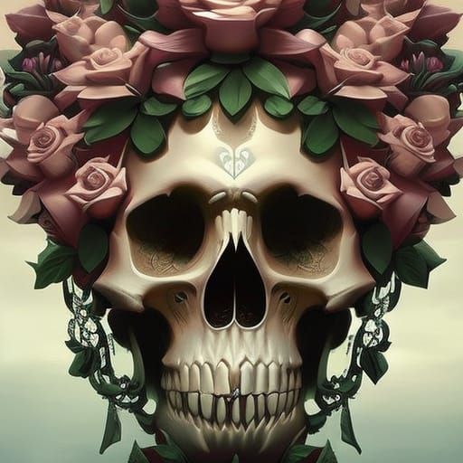 Floral Skulls in Hyperdetailed Digital Painting