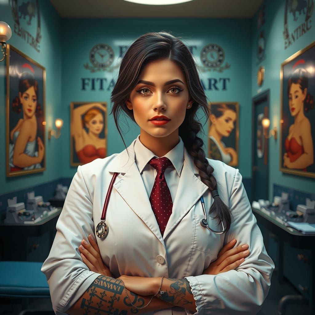 Bodybuilder Woman Posing with Biceps