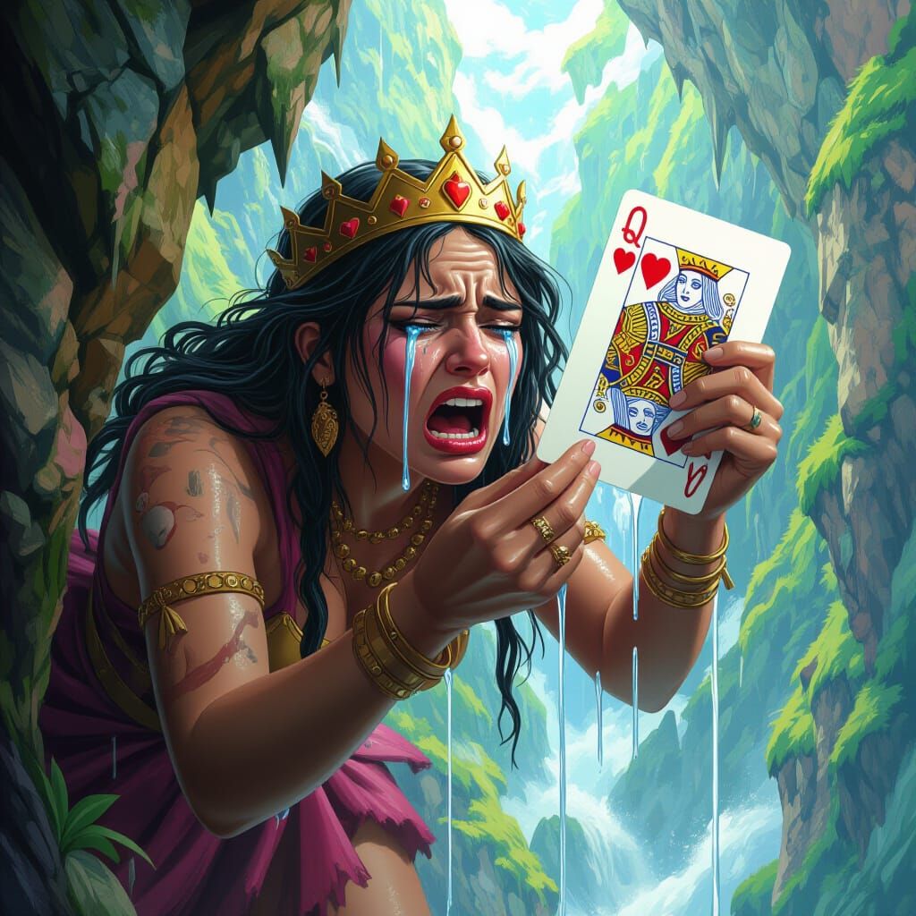 Cavewoman's Plunge with Queen of Hearts Card