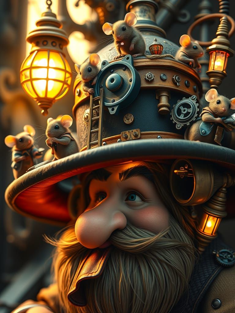 Dwarf Inventor's Steampunk Hat Becomes Mouse Workshop